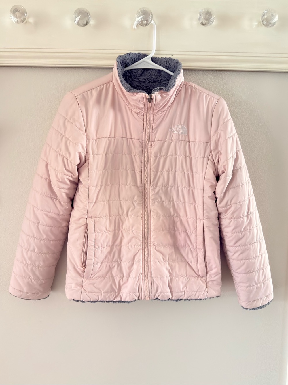 The North Face Girls Reversible Mossbud Swirl Jacket Pink size Large